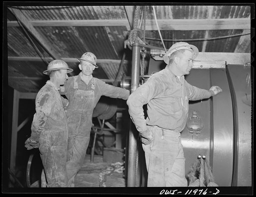 Untitled photo, possibly related to: Andrews County, Texas. Driller at work