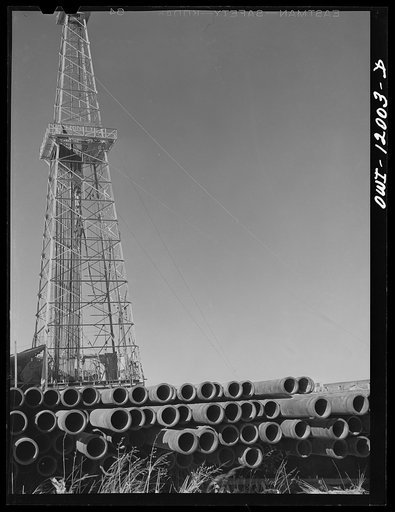 Untitled photo, possibly related to: Andrews County, Texas. Drill pipe and well being drilled