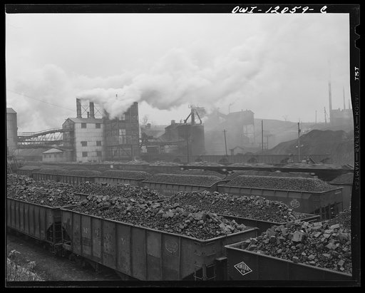 Untitled photo, possibly related to: Pittsburgh, Pennsylvania (vicinity). Champion no. 1 coal cleaning plant. Loaded coal cars ready for market