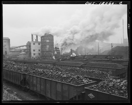 Untitled photo, possibly related to: Pittsburgh, Pennsylvania (vicinity). Champion no. 1 coal cleaning plant. Loaded coal cars ready for market