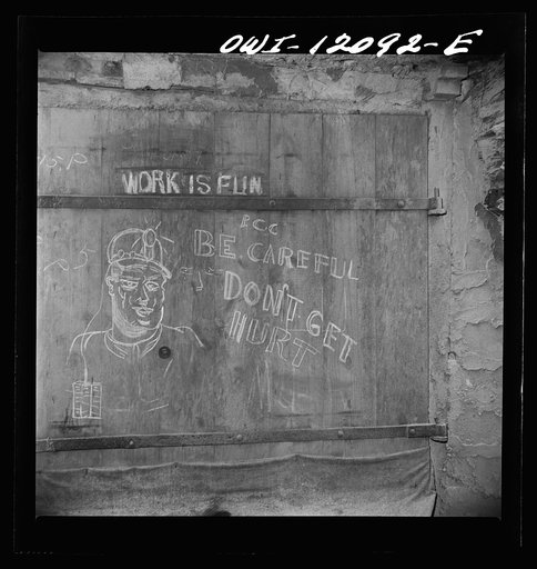Pittsburgh, Pennsylvania (vicinity). Montour no. 4 mine of the Pittsburgh Coal Company. Sign on safety door