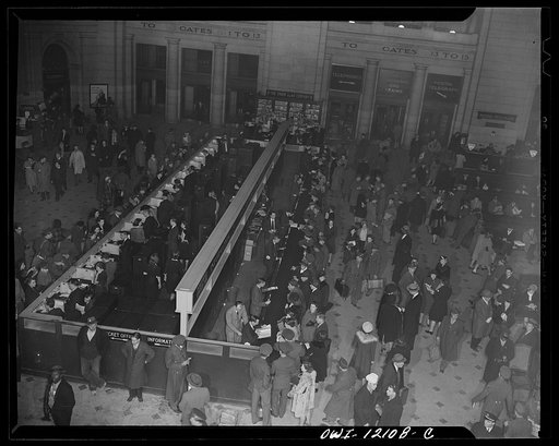 Untitled photo, possibly related to: Washington, D.C. Soldiers, sailors and civilians purchasing tickets at the Union Station