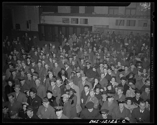 Untitled photo, possibly related to: Washington, D.C. Crowds of soldiers, sailors, and civilians waiting to board trains at Union Station