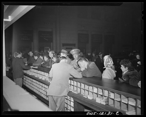 Washington, D.C. Soldiers and civilians at the information desk at the Union Station
