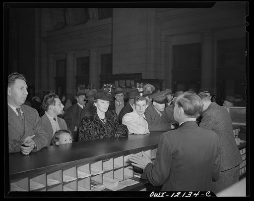 Washington, D.C. Soldiers and civilians purchasing tickets at the Union Station