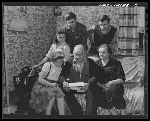 Pittsburgh, Pennsylvania (vicinity). Montour no. 4 mine of the Pittsburgh Coal Company. Jo Patenesky, miner, reading a letter from his son who is in the Army