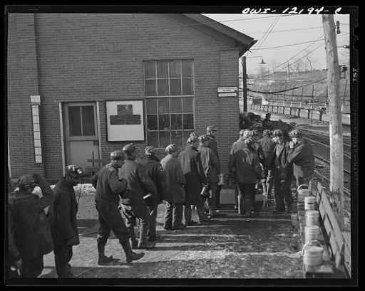 Pittsburgh, Pennsylvania (vicinity). Westland coal mine. Miners coming off shift