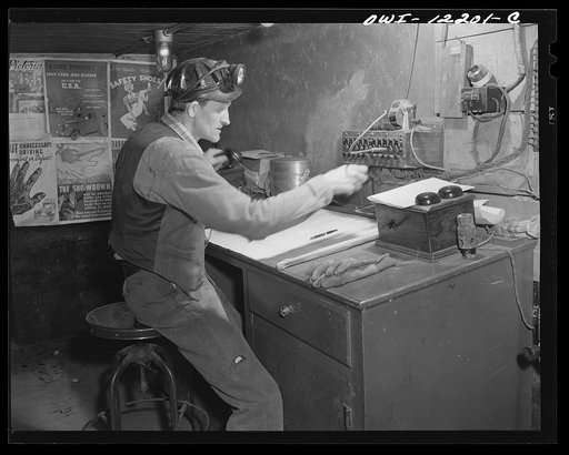 Untitled photo, possibly related to: Pittsburgh, Pennsylvania (vicinity). Montour no. 4 mine of the Pittsburgh Coal Company. Dispatching booth where the complex system of track is controlleds.