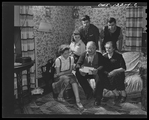 Pittsburgh, Pennsylvania (vicinity). Montour no. 4 mine of the Pittsburgh Coal Company. Jo Patenesky reading a letter from his son who is in the Army