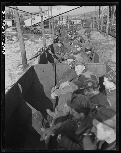 Untitled photo, possibly related to: Pittsburgh, Pennsylvania (vicinity). Westland coal mine. "Mantrip" going into a "drift mine"