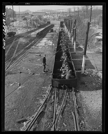 Pittsburgh, Pennsylvania (vicinity). Westland coal mine. "Mantrip" going into a "drift mine"