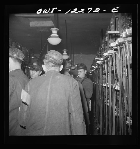 Untitled photo, possibly related to: Pittsburgh, Pennsylvania (vicinity). Montour no. 4 mine of the Pittsburgh Coal Company. Miners getting their head and safety lamps