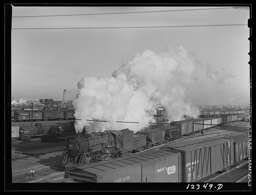 Chicago, Illinois. Making up the trains in one of the Chicago and Northwestern Railroad's classification yards