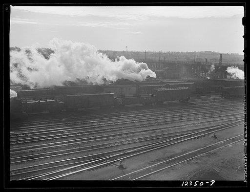 Untitled photo, possibly related to: Chicago, Illinois. Making up the trains in one of the Chicago and Northwestern Railroad's classification yards