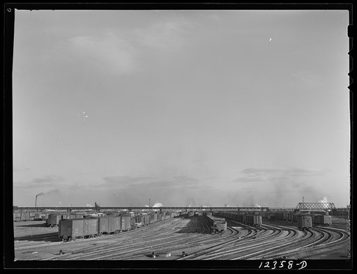 Chicago, Illinois. Looking toward the Chicago and Northwestern Railroad classification yard from one of the control towers at the hump