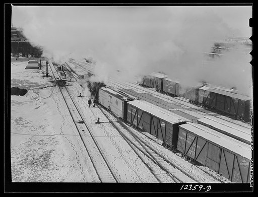 Chicago, Illinois. Making up a train at a Chicago and Northwestern Railroad yard