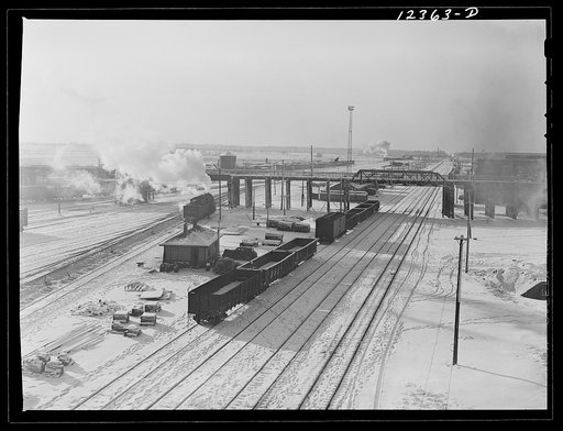 Untitled photo, possibly related to: Chicago, Illinois. Yard crew repairing tracks at the hump and classification yard at a Chicago and Northwestern Railroad