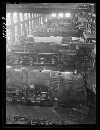 Untitled photo, possibly related to: Chicago, Illinois. A locomotive of the 2800 class being repaired at the Chicago and Northwestern Railroad locomotive shops
