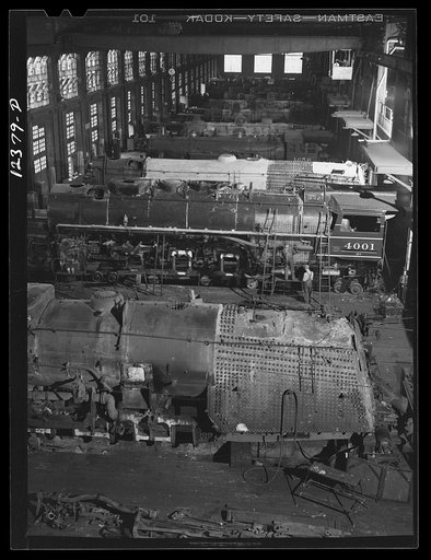 Untitled photo, possibly related to: Chicago, Illinois. A locomotive of the 2800 class being repaired at the Chicago and Northwestern Railroad locomotive shops