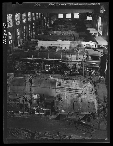 Untitled photo, possibly related to: Chicago, Illinois. A locomotive of the 2800 class being repaired at the Chicago and Northwestern Railroad locomotive shops