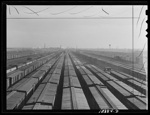 Chicago, Illinois. Stock cars in one of the Chicago and Northwestern Railroad yards