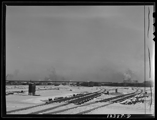 Untitled photo, possibly related to: Chicago, Illinois. The hump and classification yards at a Chicago and Northwestern Railroad yard
