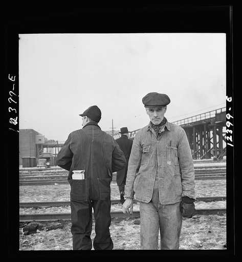 Chicago, Illinois. Switchmen at a Chicago and Northwestern Railroad yard