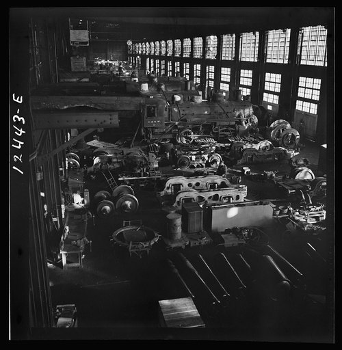 Untitled photo, possibly related to: Chicago, Illinois. The Chicago and Northwestern Railroad locomotive repair shop