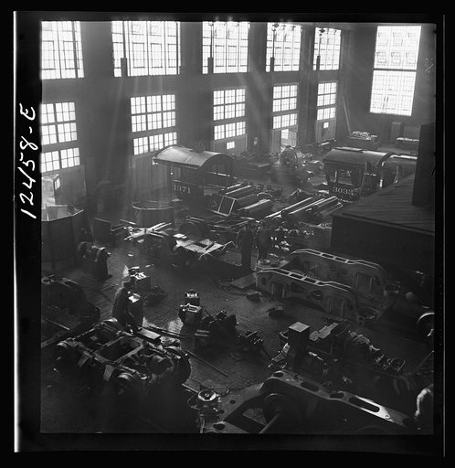 Chicago, Illinois. In the Chicago and Northwestern Railroad locomotive repair shop