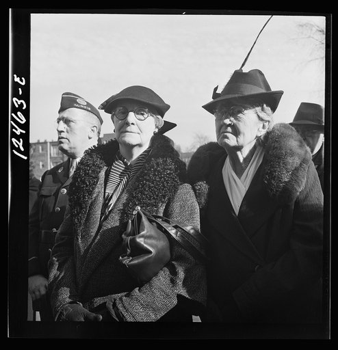 Chicago (north), Illinois. People listening to speakers at a flag dedication ceremony