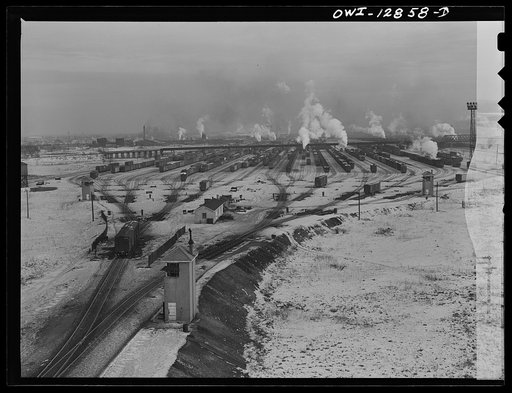 Chicago, Illinois. General view of the hump Chicago and Northwestern Railroad classification yard