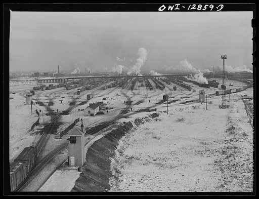 Chicago, Illinois. General view of the hump Chicago and Northwestern Railroad classification yard