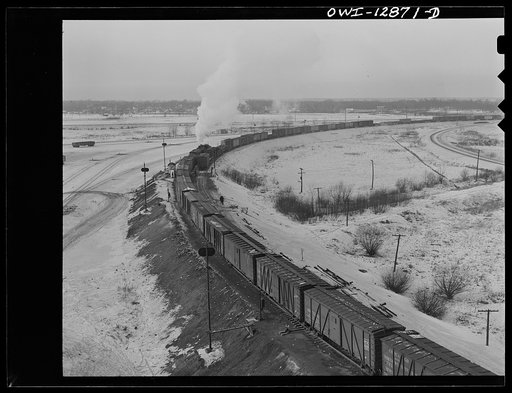 Chicago, Illinois. A train coming over the hump track at a Chicago and Northwestern yard
