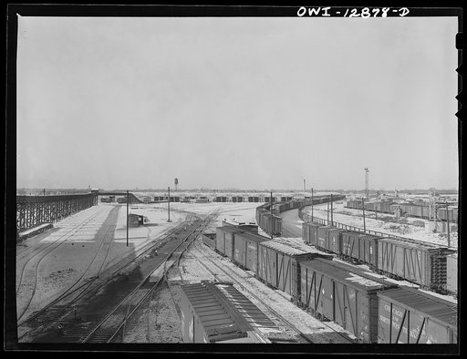 Chicago, Illinois. Looking toward the freight house at a Chicago and Northwestern Railroad yard