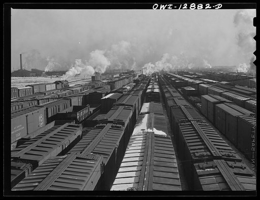 Untitled photo, possibly related to: Chicago, Illinois. Freight cars in one of the Chicago and Northwestern Railroad classification yards