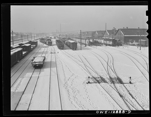Chicago, Illinois. One of the yards of the Chicago and Northwestern Railroad. On the right are three of the west coast Streamliners