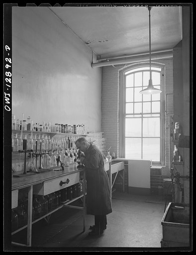 Untitled photo, possibly related to: Chicago, Illinois. In the testing laboratory of the Chicago and Northwestern Railroad