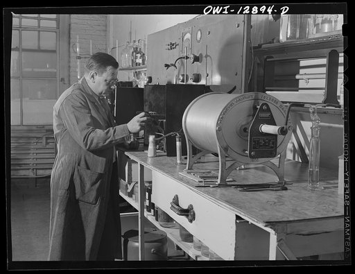 Chicago, Illinois. Apparatus for determining components of the various alloys used on railroads at the testing laboratory of the Chicago and Northwestern Railroad