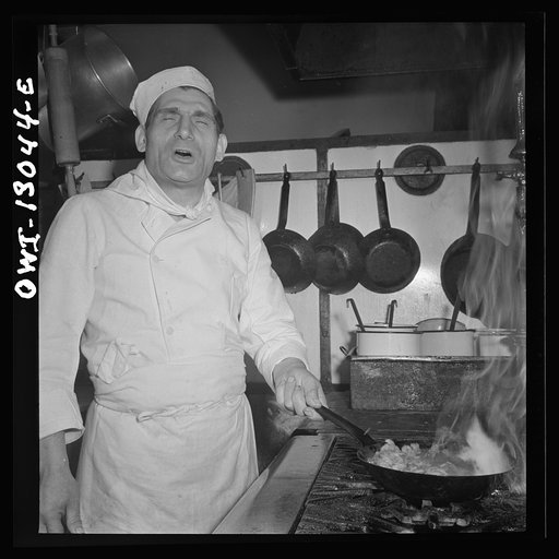 Untitled photo, possibly related to: New York, New York. Chef in Marconi's Restaurant on Mulberry Street preparing New Year's dinner for the Di Costanzo family, the owners