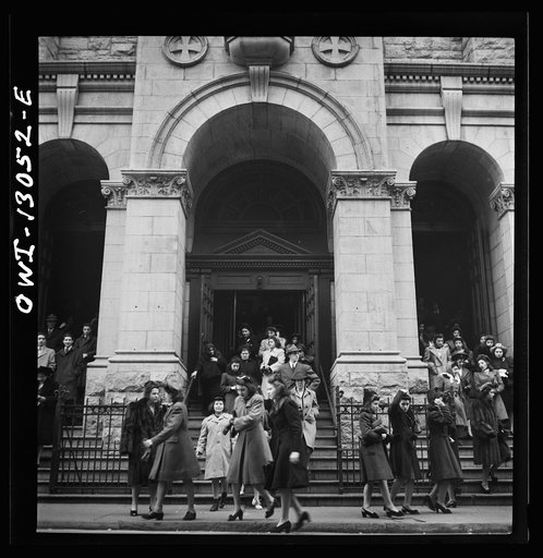 Untitled photo, possibly related to: New York, New York. Italian-Americans coming out of Saint Dominick's church on Sullivan Street on New Year's Day