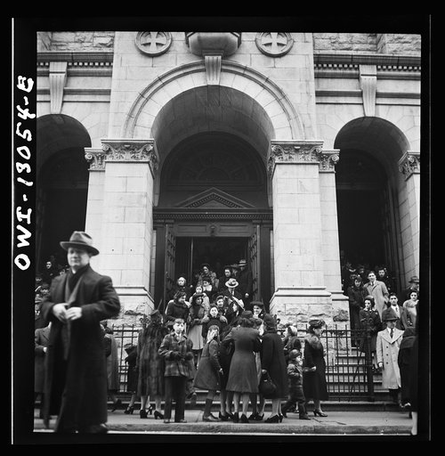 Untitled photo, possibly related to: New York, New York. Italian-Americans coming out of Saint Dominick's church on Sullivan Street on New Year's Day