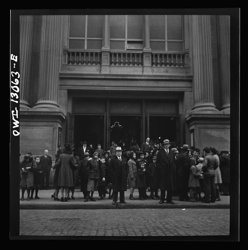Untitled photo, possibly related to: New York, New York. Italian-Americans leaving the church of Our Lady of Pompeii at Bleecker and Carmine Streets, on New Year's Day