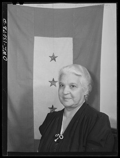 New York, New York. Mrs. Marianna Castorella came to America from Italy forty-odd years ago. She has three sons in the United States Army: Ettore, formerly a bookkeeper in New York, is training at Camp Forrest, Tennessee, and is a lieutenant; Flavius, a lawyer, is a private at Fort Ontario, New York