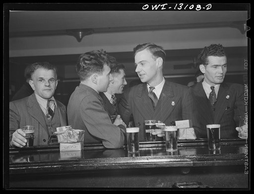 New York, New York. Merchant seamen's Christmas party at the Andrew Feruseth Club on Christmas Day. At the bar