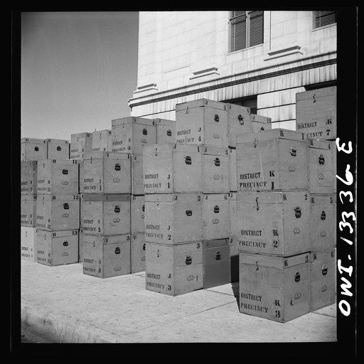 Untitled photo, possibly related to: Miscellaneous lot of photographs by Barbara Wright, e.g. University of Virginia, Franconia, New Hampshire, Maine. Bringing ballot boxes out of storage
