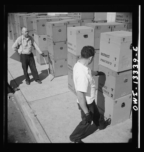 Miscellaneous lot of photographs by Barbara Wright, e.g. University of Virginia, Franconia, New Hampshire, Maine. Bringing ballot boxes out of storage