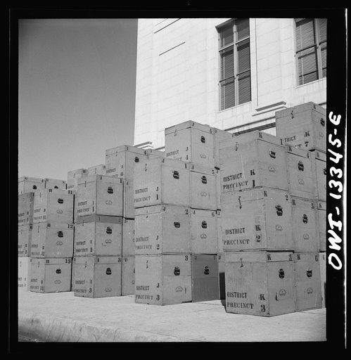 Untitled photo, possibly related to: Miscellaneous lot of photographs by Barbara Wright, e.g. University of Virginia, Franconia, New Hampshire, Maine. Bringing ballot boxes out of storage