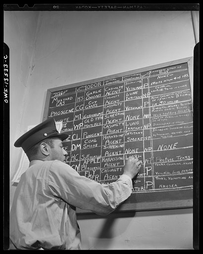 Washington, D.C. Firehouse Station No. 4. Firemen must know the different gases and their effects in case of bombings. Here a young fireman on probation writes what he has learned during his training period
