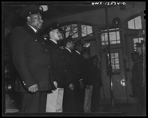Untitled photo, possibly related to: Washington, D.C. Firehouse Station No. 4. Firemen relaxing. This is an all-Negro station, captained by Mr. J. B. Key. It has a reputation for speed and has received citations for rescue work