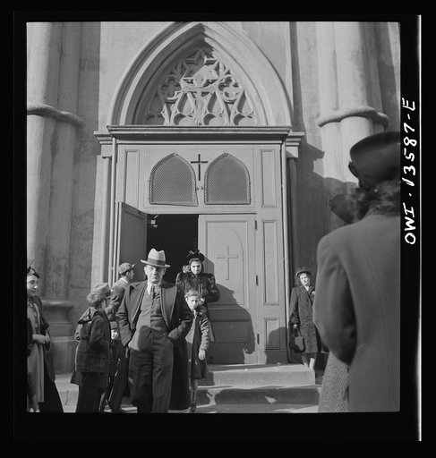 Untitled photo, possibly related to: New York, New York. Italians coming out of Saint Patrick's Church on Mott Street on Sunday